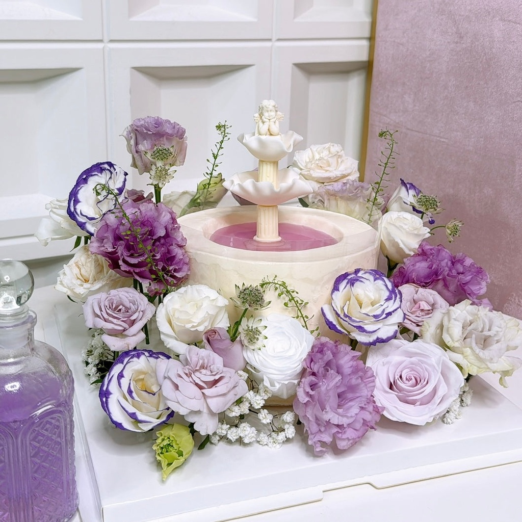 鮮花許願池蛋糕 (紫色 / 6” / 糖水一瓶)