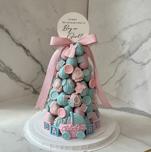 草莓塔（性別揭曉/生日)(不含蛋糕） (30cm高 / 深粉藍+淺粉藍)