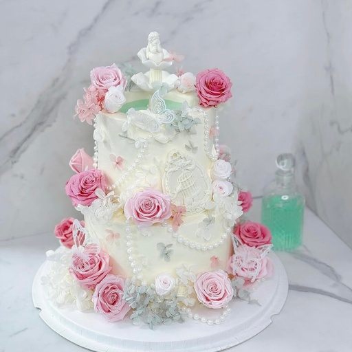 雙層保鮮花許願池蛋糕 (6”+8” 建議24人以下 / 糖水一瓶)