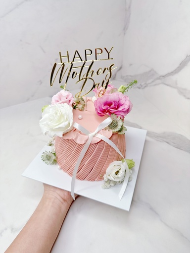 5”粉紅花籃 （可轉happy birthday ） (鮮果忌廉)